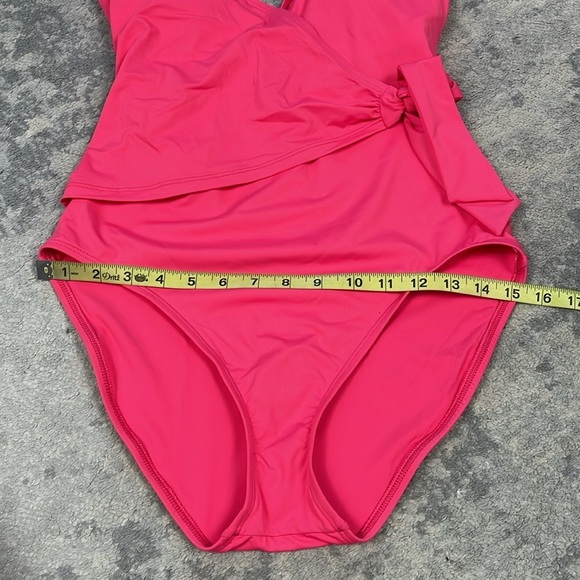 NWT Tommy Bahama Tie Front Wrap One Piece Swimsuit Pink Flattering Sz 8 - Picture 9 of 10